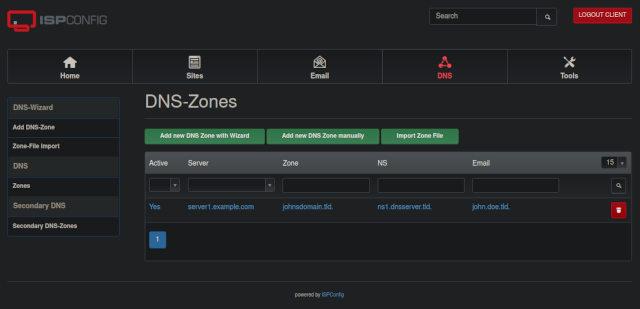 ISP Config web UI prostredie.