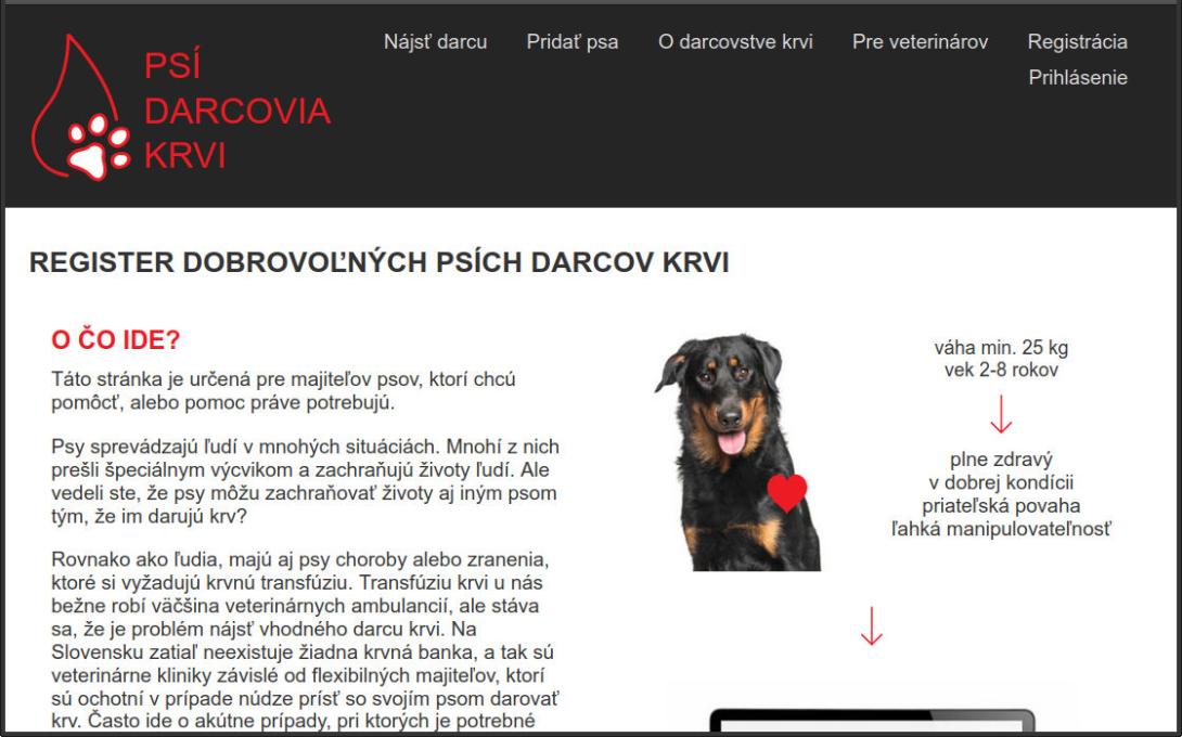 Náhľad webovej stránky www.psidarcoviakrvi.sk