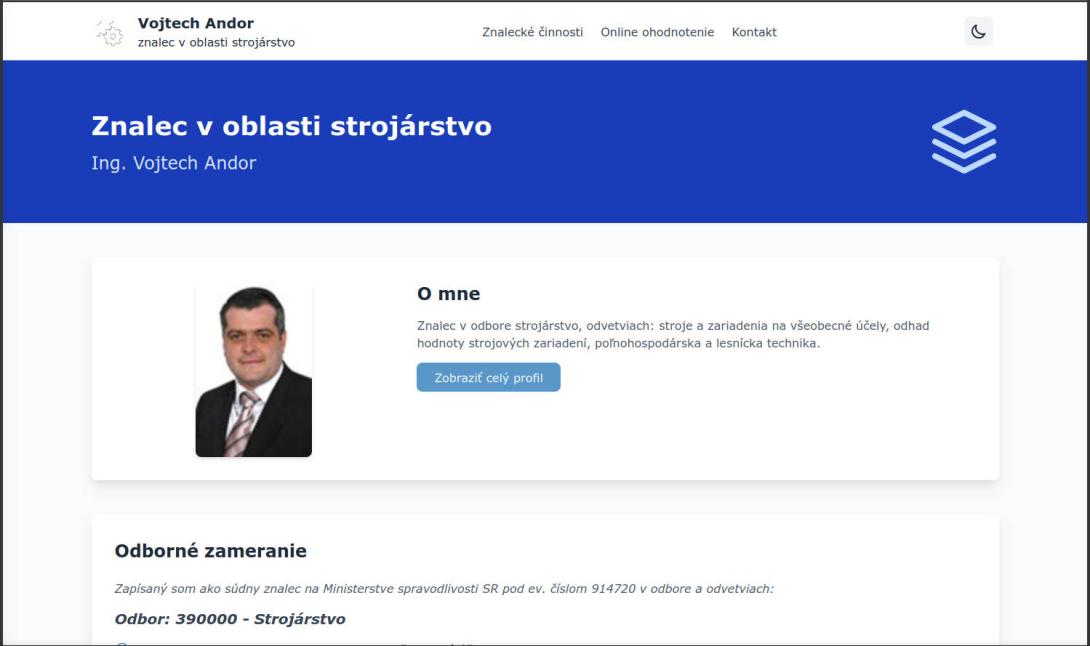 Statická stránka - prezentácia súdneho znalca v oblasti strojárstvo